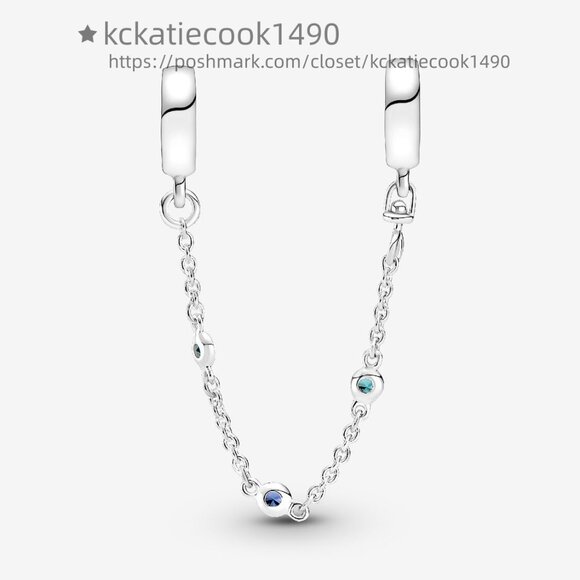 Pandora Triple Blue Stone Safety Chain - Picture 3 of 5